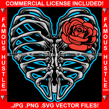 For Life Gangsters Ribs Heart Shape Bones Red Rose Flower Horror Hollow Hip Hop Rap Rapper Plug Trap Street Hood Ghetto Swag Thug Hustler Trapper Art Graphic Design Logo T-Shirt Print Printing JPG PNG SVG Vector Cut File